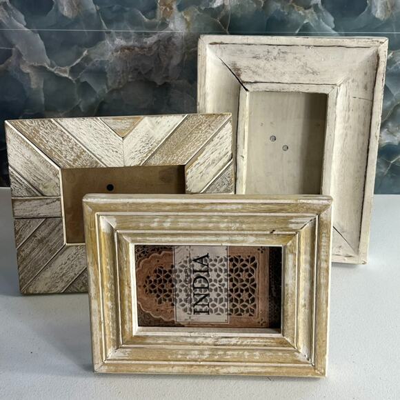 Unbranded Other - Wooden Picture Frames Distressed Look Set of 3 Different Sizes Farmhouse Cottage
